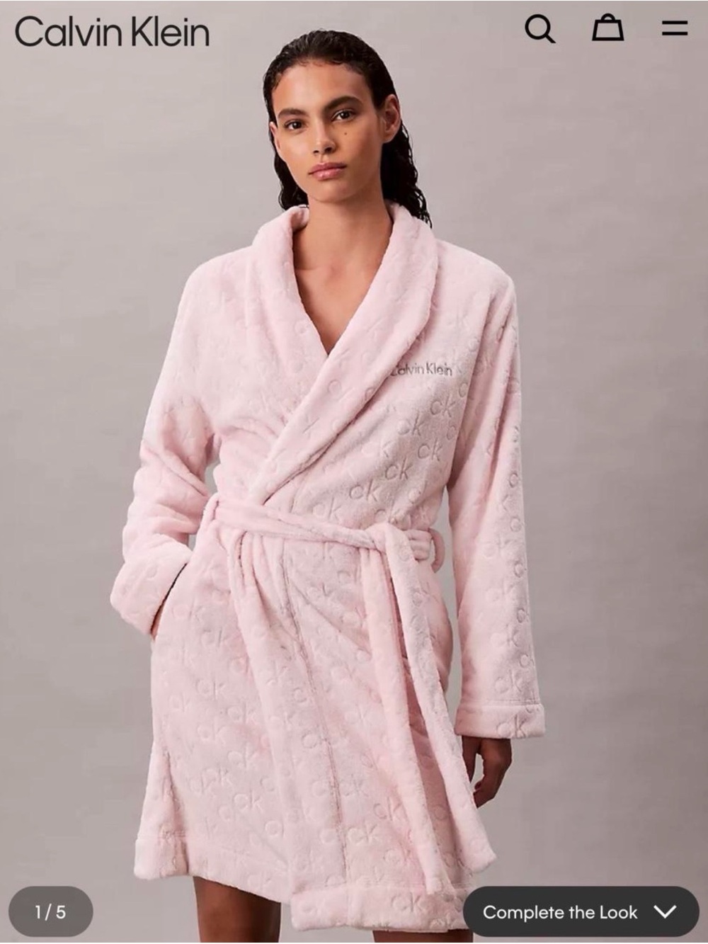Calvin Klein Plush Wrap Robe in Pale Pink